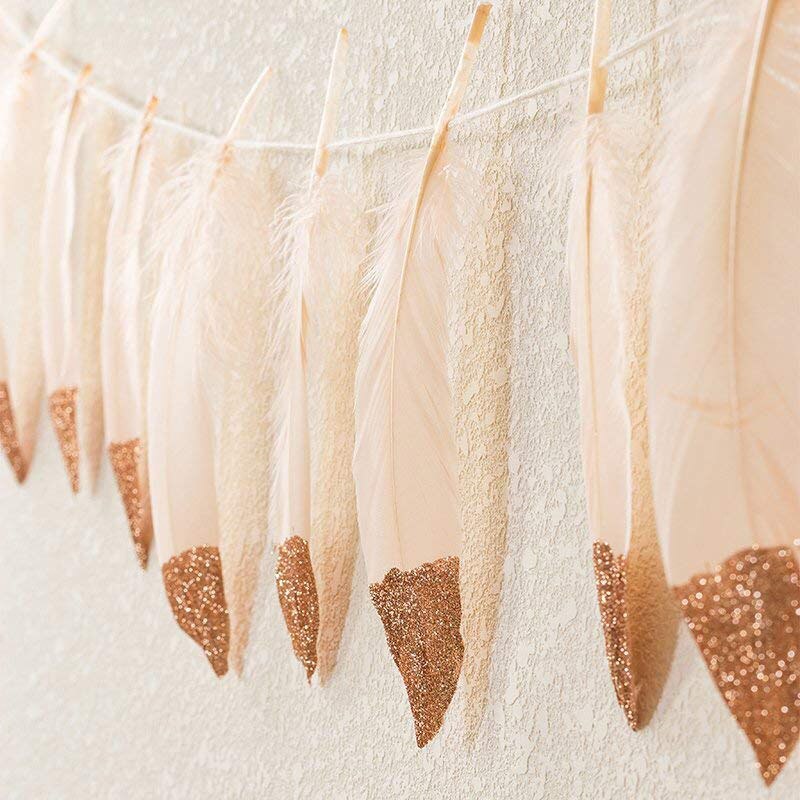 Pena guirlanda ouro rosa brilho mergulhado macio pena banner para o quarto boêmio teepee decorações boho tema casamento nupcial b