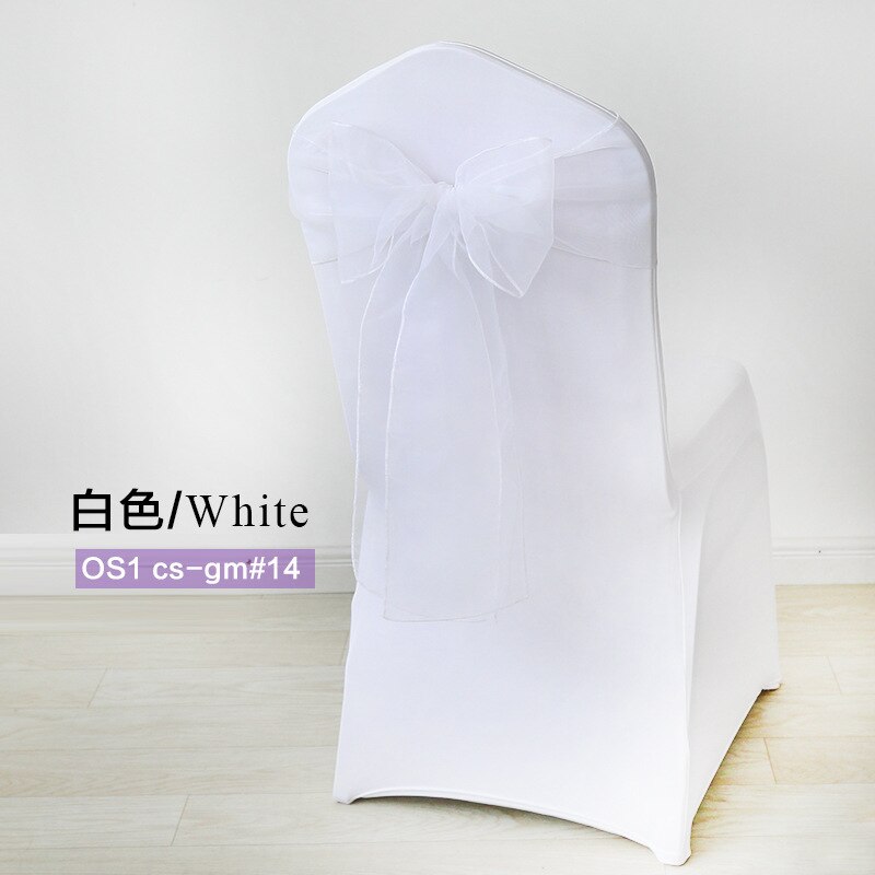 50pc/Set Sheer Organza Red Sash Size 7x108inch Event Ceremony Party Wedding Chairs Knot Decoration Chair Sashes Bow: White