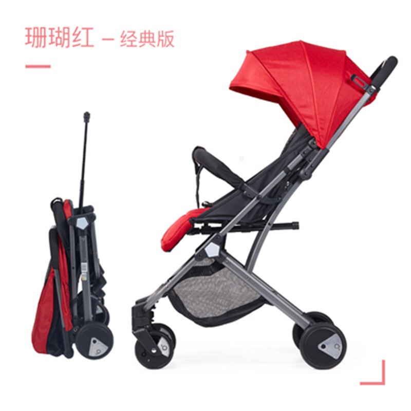 Cochecito de bebé de paisaje alto, carrito de bebé reclinable, ligero, plegable, con paraguas de bolsillo bb, cuatro ruedas: Rojo