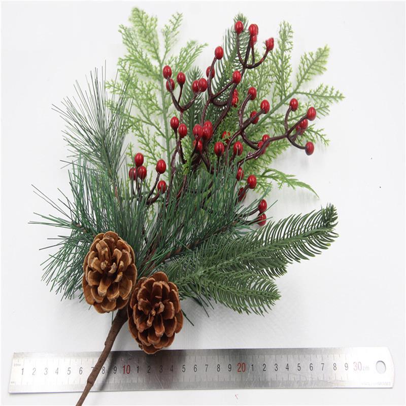 10 Uds. Palillo de bayas de Navidad Pinecone aguja de pino simulada rama pequeña rama de pino para de boda decoración Floral artesanías de flores