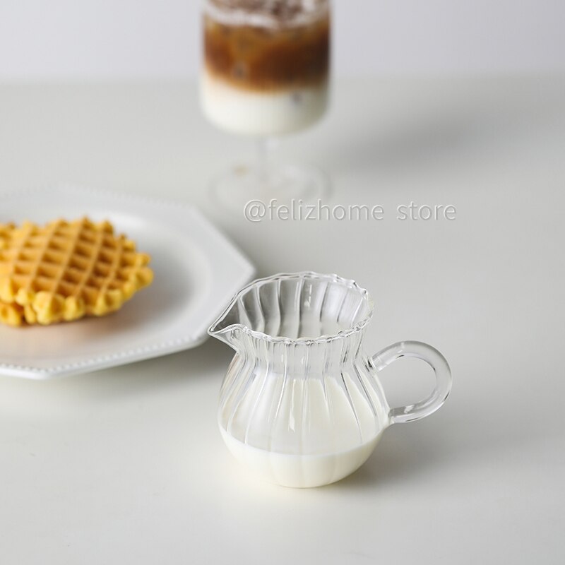 handmade glass striped small milk pot milk jar heat resistant glass coffee milk cup sauce cup microwavable