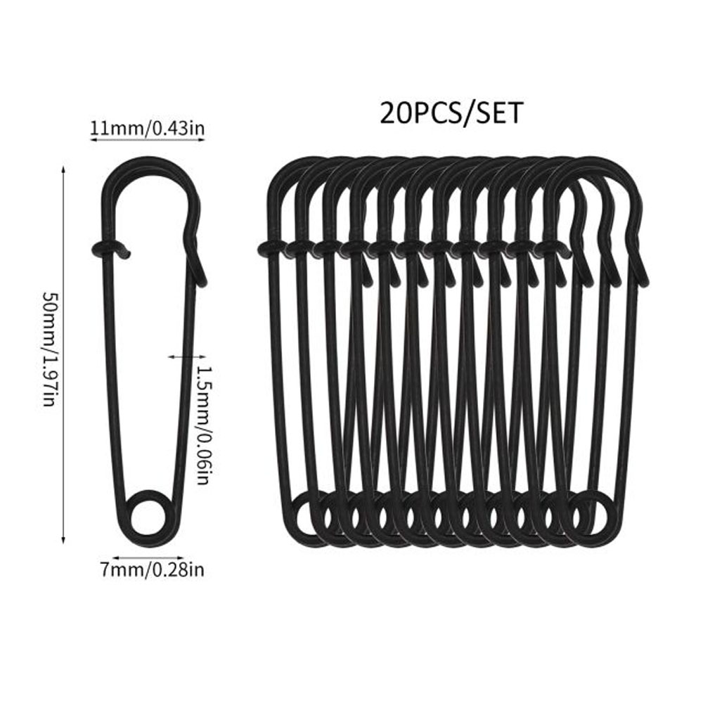 20 piezas alfileres de seguridad de Metal de 50mm, alfiler de seguridad grande plateado/dorado/negro, herramientas de costura para manualidades, broche de boda, accesorios de ropa: Plata