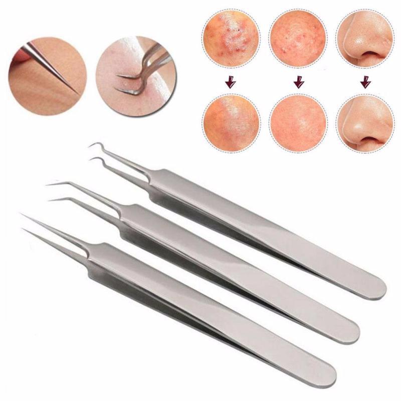 Útil gancho para acné y puntos negros curvado y recto de acero inoxidable pinzas removedor de comedones Kit limpiador facial