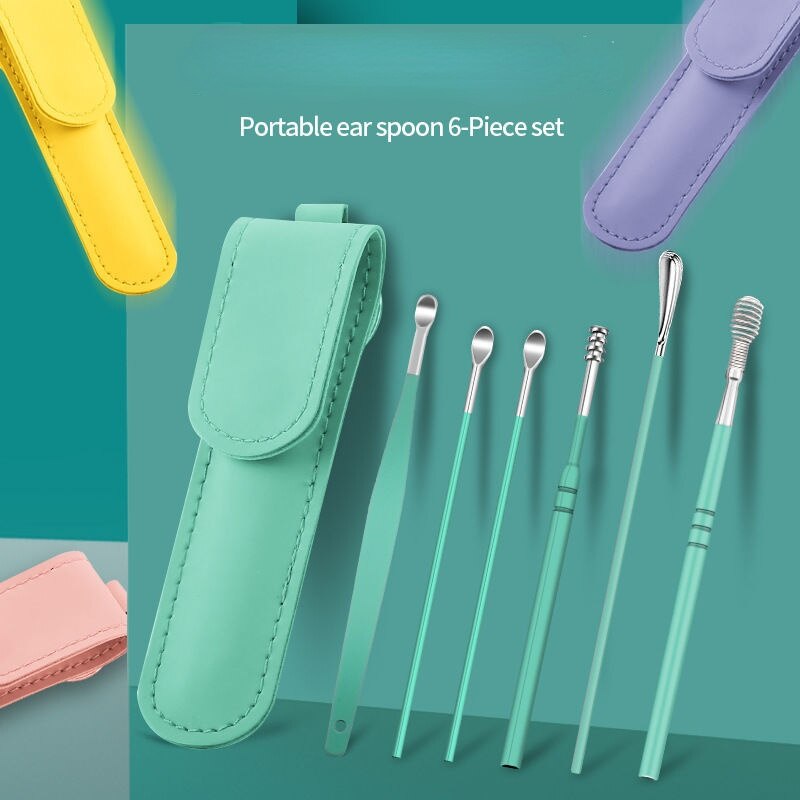 Limpiador de oídos reutilizable, herramienta de eliminación de cera de los oídos, cureta de ABS, cuchara recortadora, limpiador de oreja, 6 unids/set por juego
