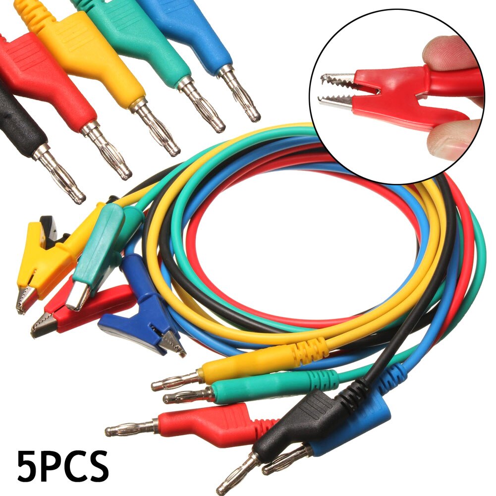 5Pcs Test Lijn Silicone banana Plug Alligator Clip Probe Lead Kabel voor Elektrische Laboratorium V6