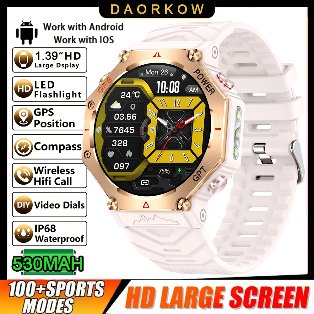 Daorkow 2025 chatgpt ai assistente gps smartwatch 5atm à prova dwaterproof água bússola bluetooth chamada ao ar livre smartwatch para homem e mulher: Preto
