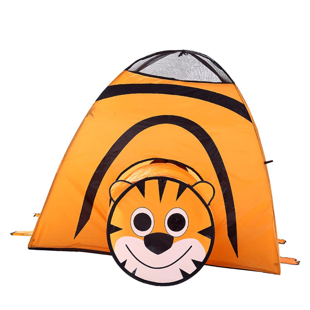 2-in-1 Kids Animal Themed Playhouse with Up Tent & Tunnel for Indoor Outdoor Play - B, Tiger