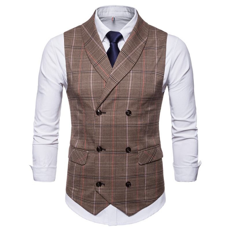 Riinr Vests Male Slim Fit Vest Suit Men Waistcoat Homme Sleeveless Mens Suit Vest Casual Plus Size 4XL: coffee / M