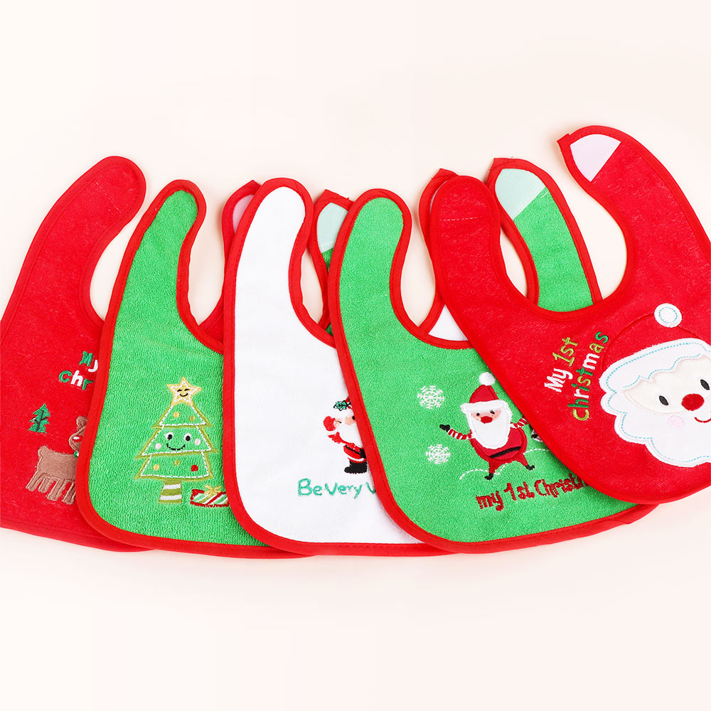 1 pc dos desenhos animados bordado papai noel natal bib bandana criança infantil bebê saliva toalha babero babadores presente de natal
