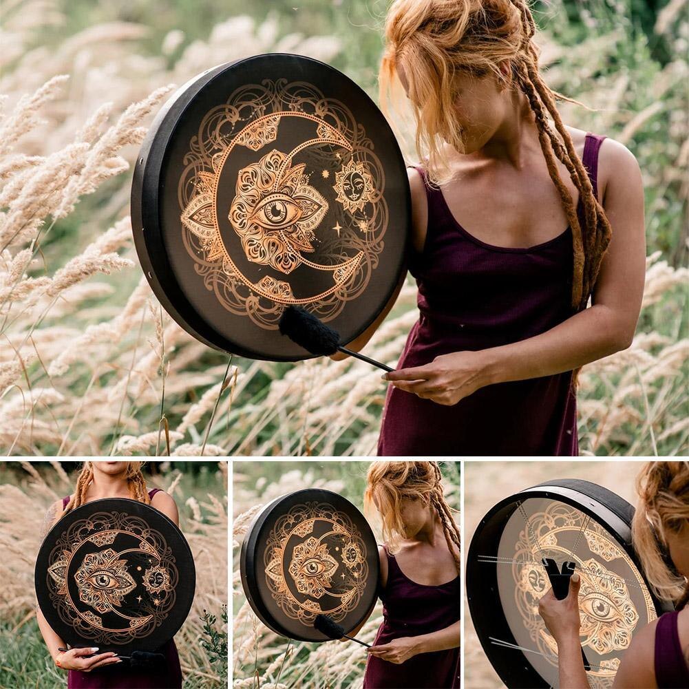 10 tommer vegansk shaman tromme alkymistisk måne lyd healing værktøj afstembar membran kvinde ramme draum musikinstrument