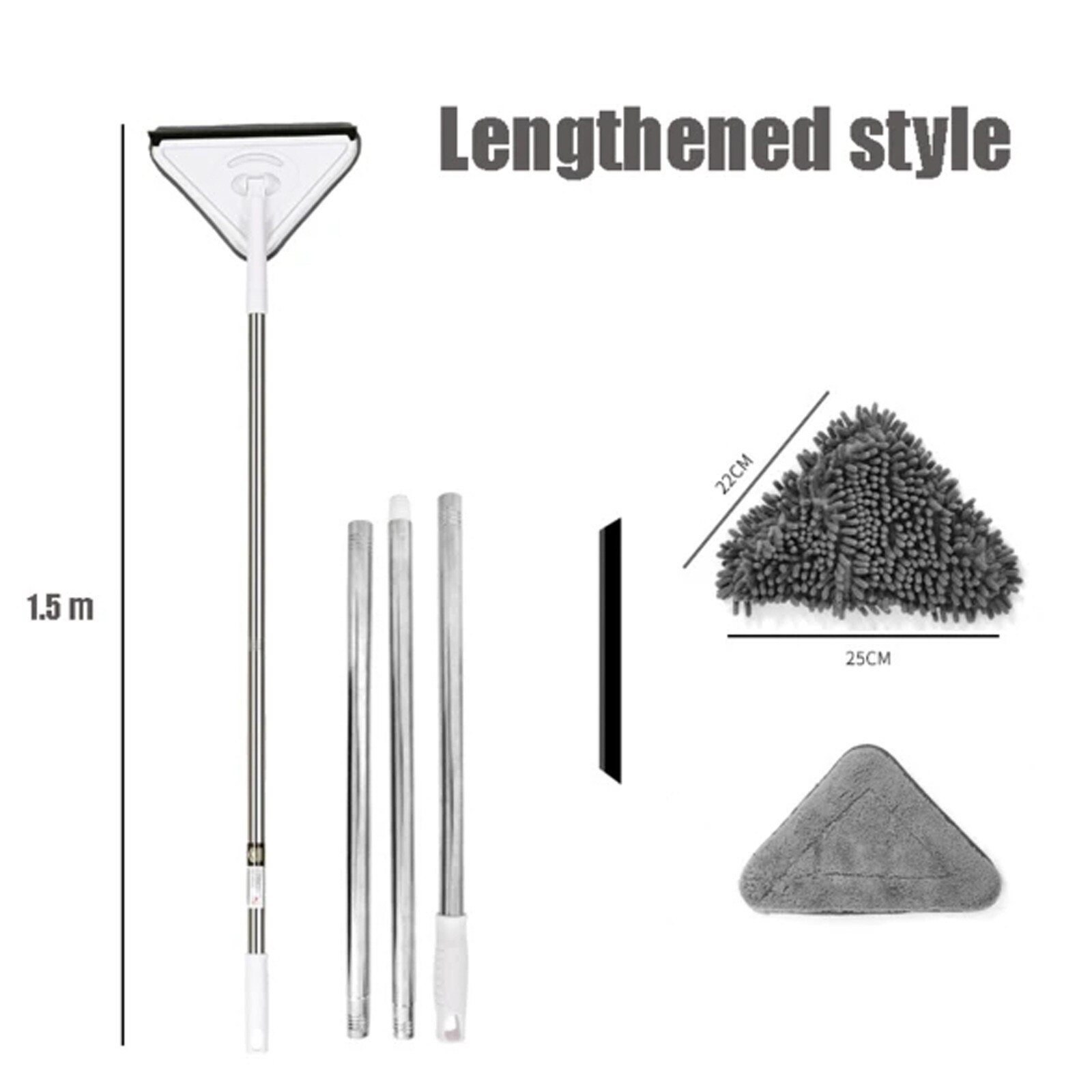 40# Long Handle cleaning brush Window Cleaner Glass Squeegee Telescopic rod rotating head With cleaning cloth Rubber wiper