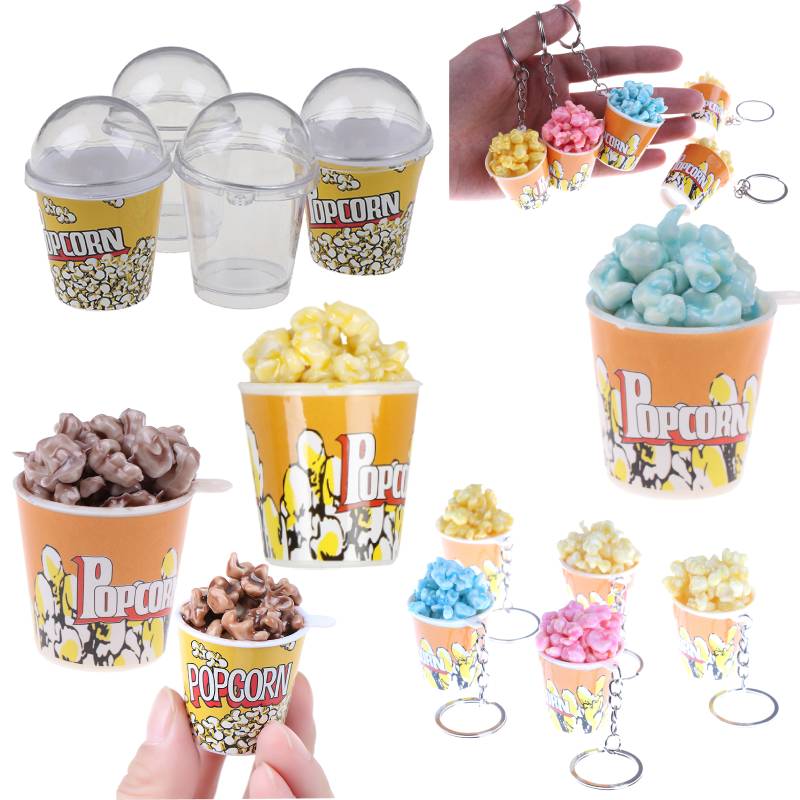 DIY Dollhouse Miniature A Bucket of Popcorn Toy Mini Cup with Dome Lid Popcorn Ice Cream Jewelry Accessory DIY Charms Cup