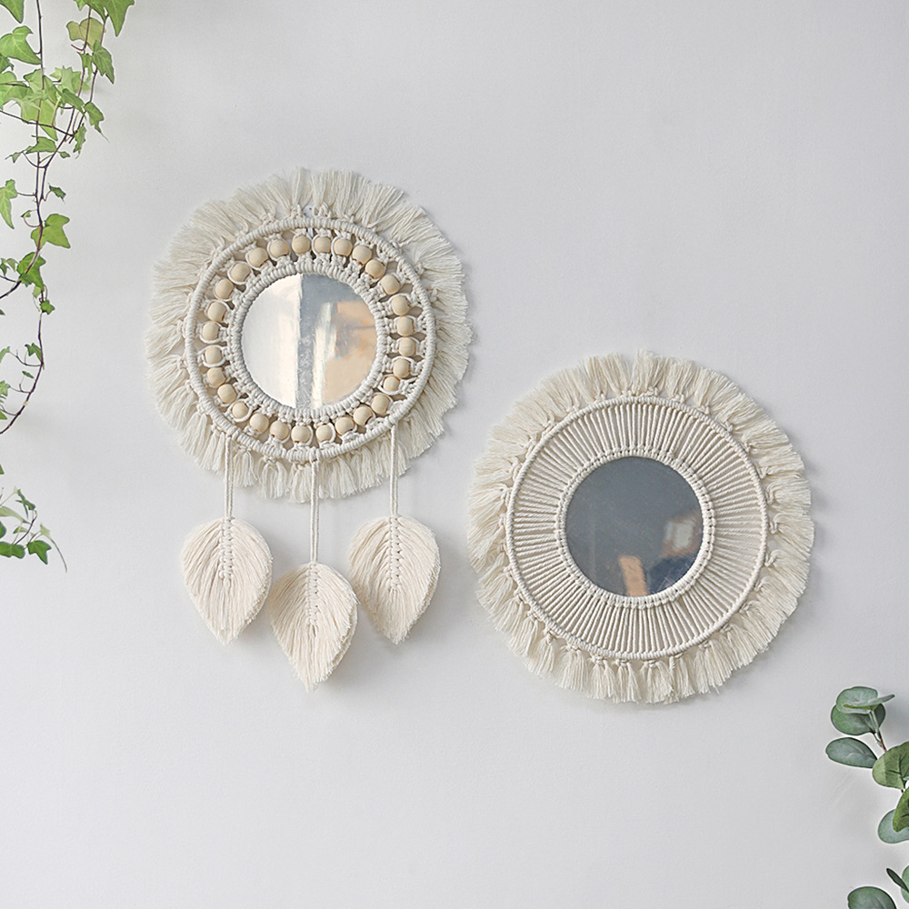 Espejo de pared Macramé espejos decorativos Boho decoración del hogar espejo colgante de pared para decoración de sala de estar dormitorio de guardería de bebé