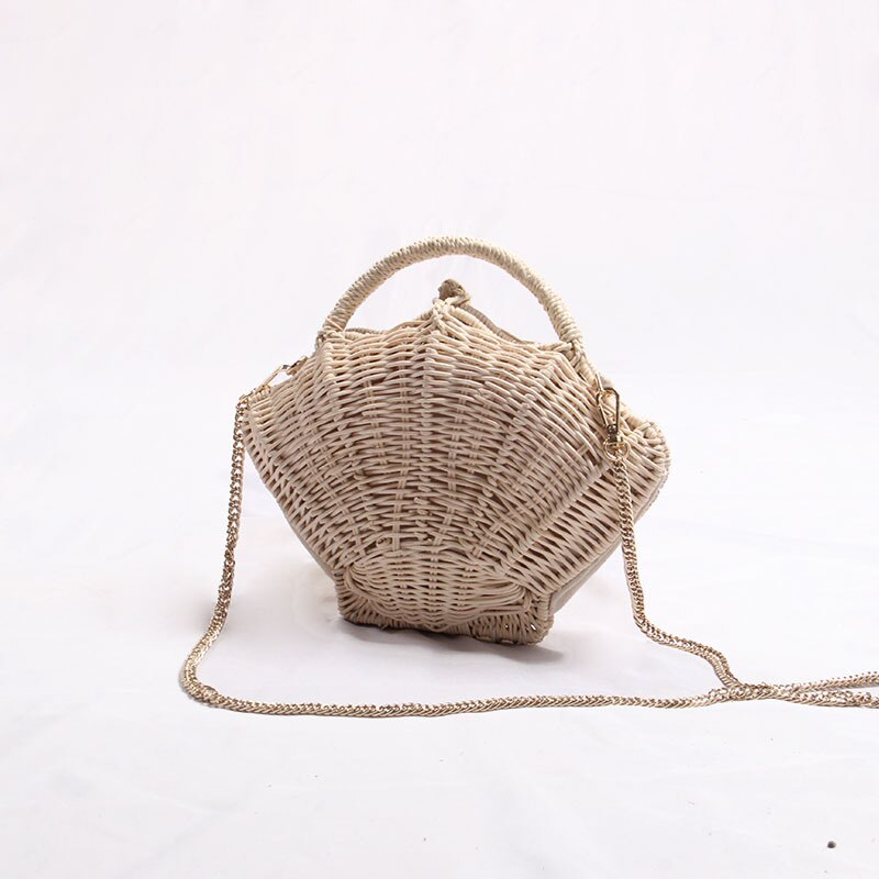 2022 Zomer Stro Handtas Voor Vrouwen Weave Rieten Shell Patroon Crossbody Bag Vrouwelijke Strand Bohemen Draagtas