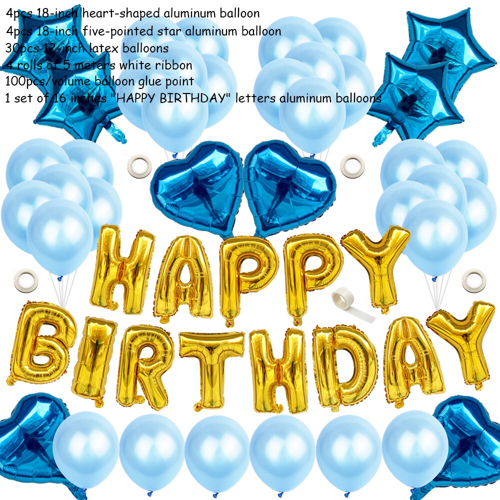 1Set lettre joyeux anniversaire ballon fête d'anniversaire décoration enfants événement fournitures ballons d'air bébé douche feuille Balon Alphabet: Blue combination-1