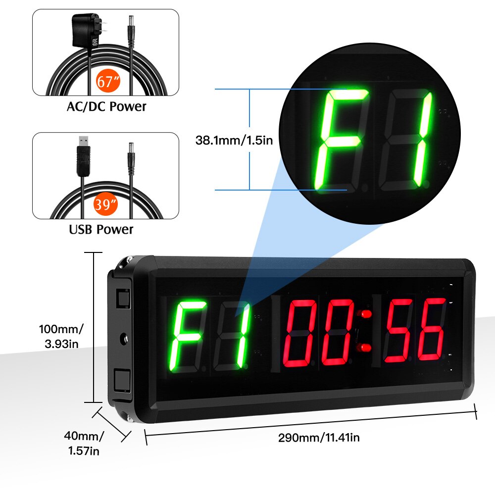 LED Programmierbare Crossfit Intervall 1.5 "hoch Charakter Fitnessstudio Timer Tabata Stoppuhr Zählen drinnen und draussen Fitness