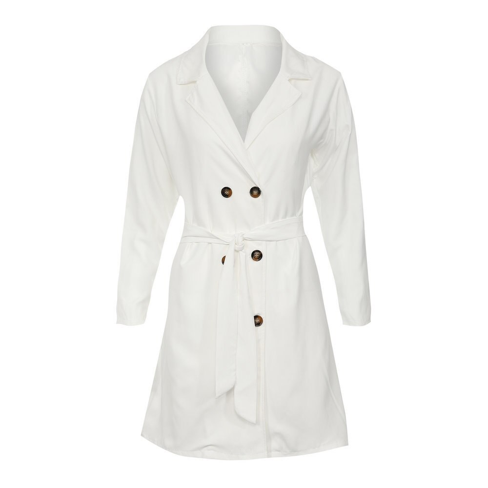 U-swear herfst lange trenchcoat voor dames witte trenchcoat kantoor dame formele trenchcoat sexy v-hals slanke vrouwelijke jas: S