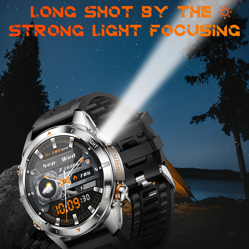 Quatro botões bluetooth chamada relógio inteligente masculino 1.43 Polegada hd sreen 100 + esportes 3atm lanterna à prova dwaterproof água smartwatch homem para huawei