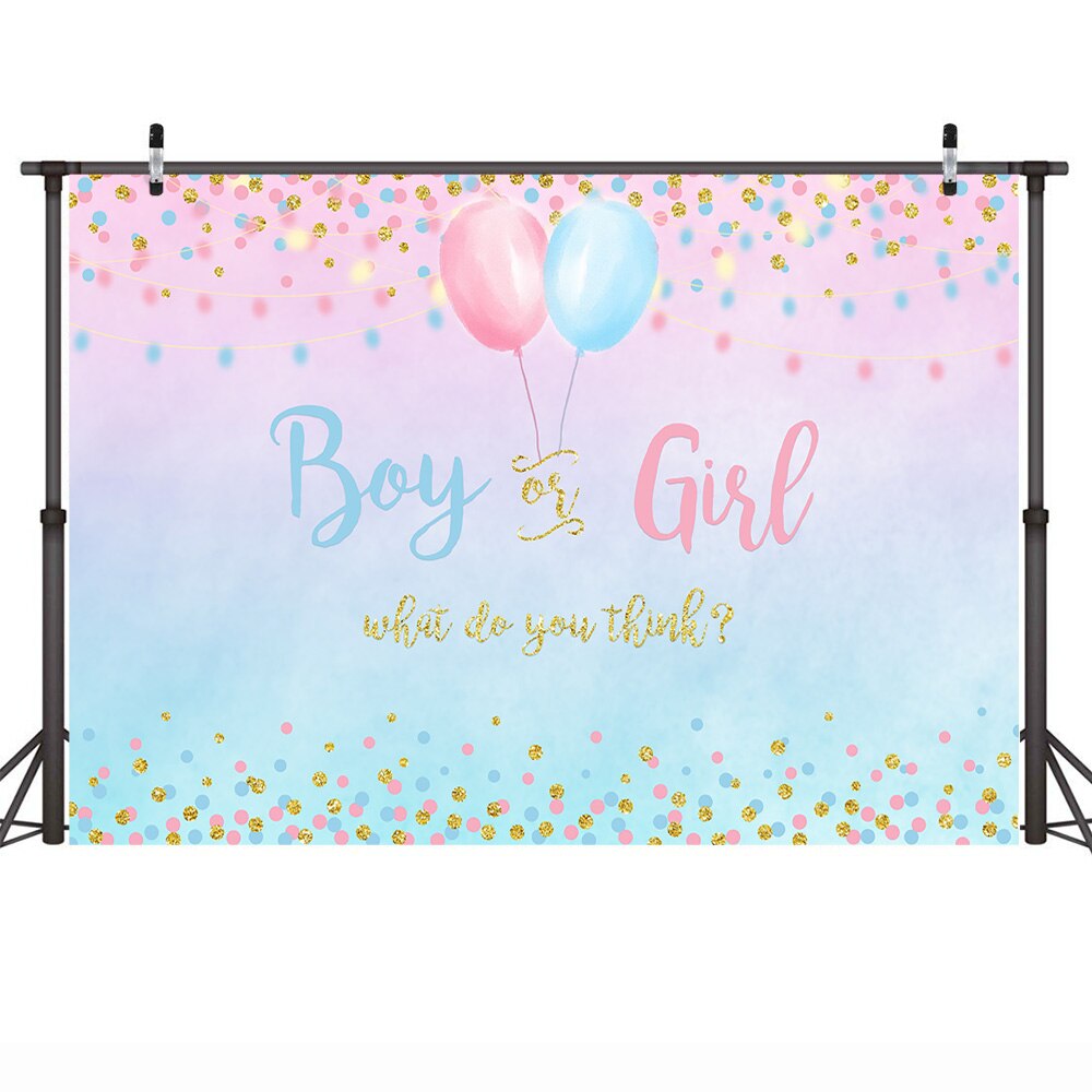 Junge oder Mädchen Geschlecht Offenbaren Hintergrund Foto Blau Rosa Punkte Ballon Neugeborenen Hintergrund Baby Dusche Party funkeln Hintergrund