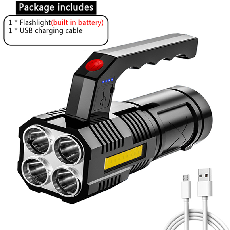 Powerful Flashlight USB Rechargeable Work Light Ultra Bright Torch Lamp Built in Battery Camping Led Flashlights With Side Light: Type A