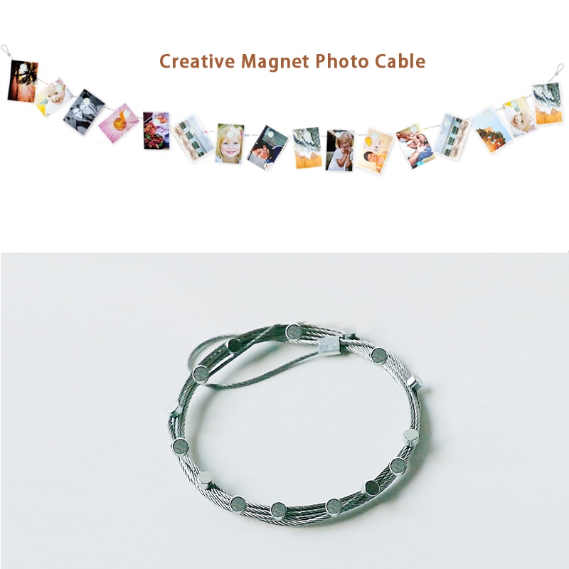 3m/1.5m sølv magnetisk kabel fotokortholder med 16/8 nett magnetiske spenner bildemagnet jubileumsdekorasjoner