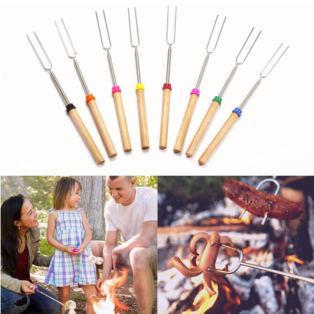 Telescopische BBQ Marshmallow Roosteren Sticks Smores Spiesjes Dog Vork 5 stks