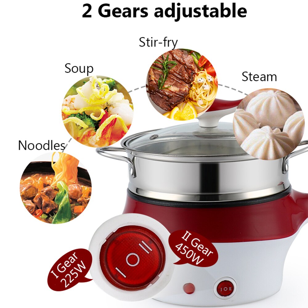 Draagbare Elektrische Pot Kookgerei Noodle Pot Fornuis Non-stick Braadpan Met Dampende Rack Voor Eieren/Dumplings/soep/Pap