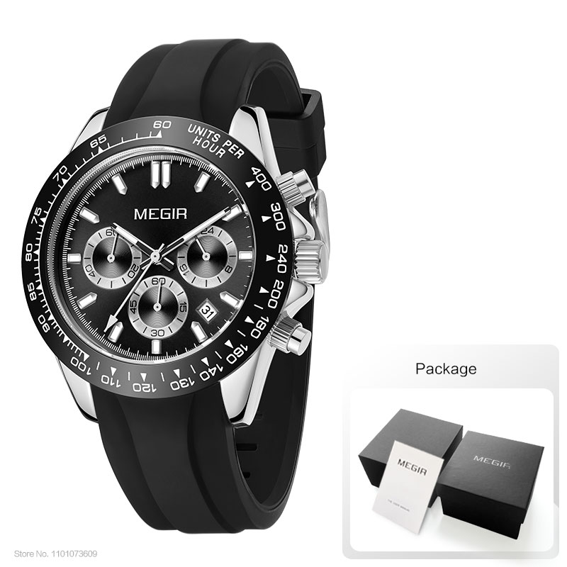 MEGIR Men Watch Top Brand Luxury Sports Quartz Watches Stainless Steel Strap Waterproof Chronograph Wristwatch часы мужские 8104: WHITE
