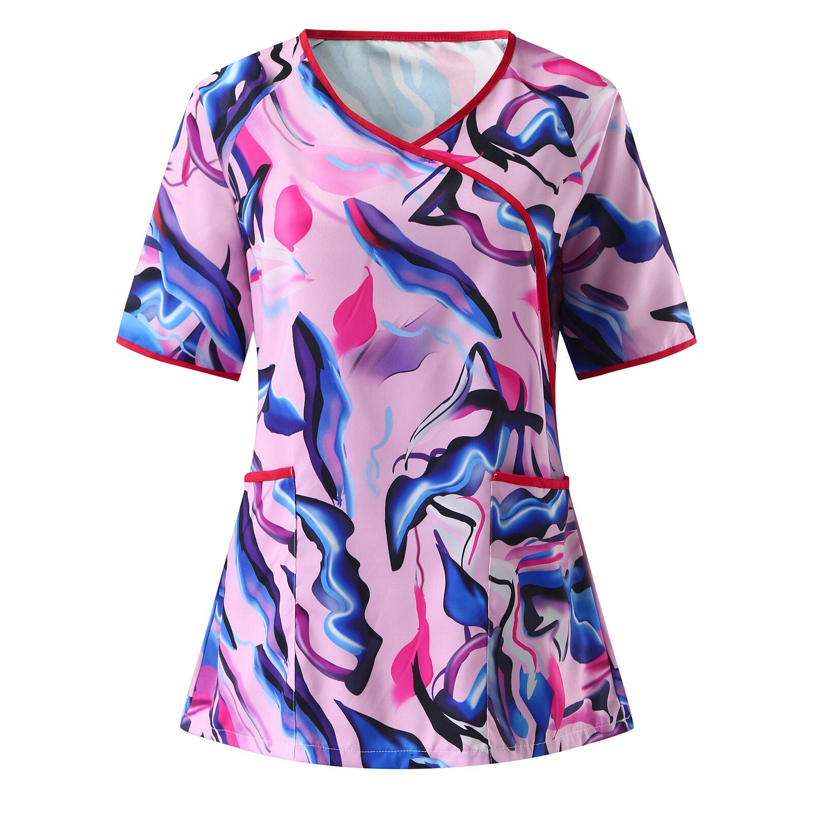 Women's Scrubs Uniform Concise Printed Nurse'S Clothing Nurse'S Pocket Clothes Short Sleeve Top медицинская одежда жен: L