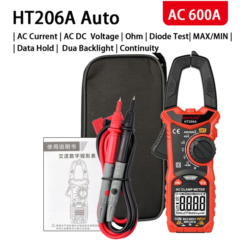 Digital Clamp Meter High Precisions AC/DC Voltage AC Current Resistance Diode Test Continuity Multimeter Voltmeter Ammeter: HT206A