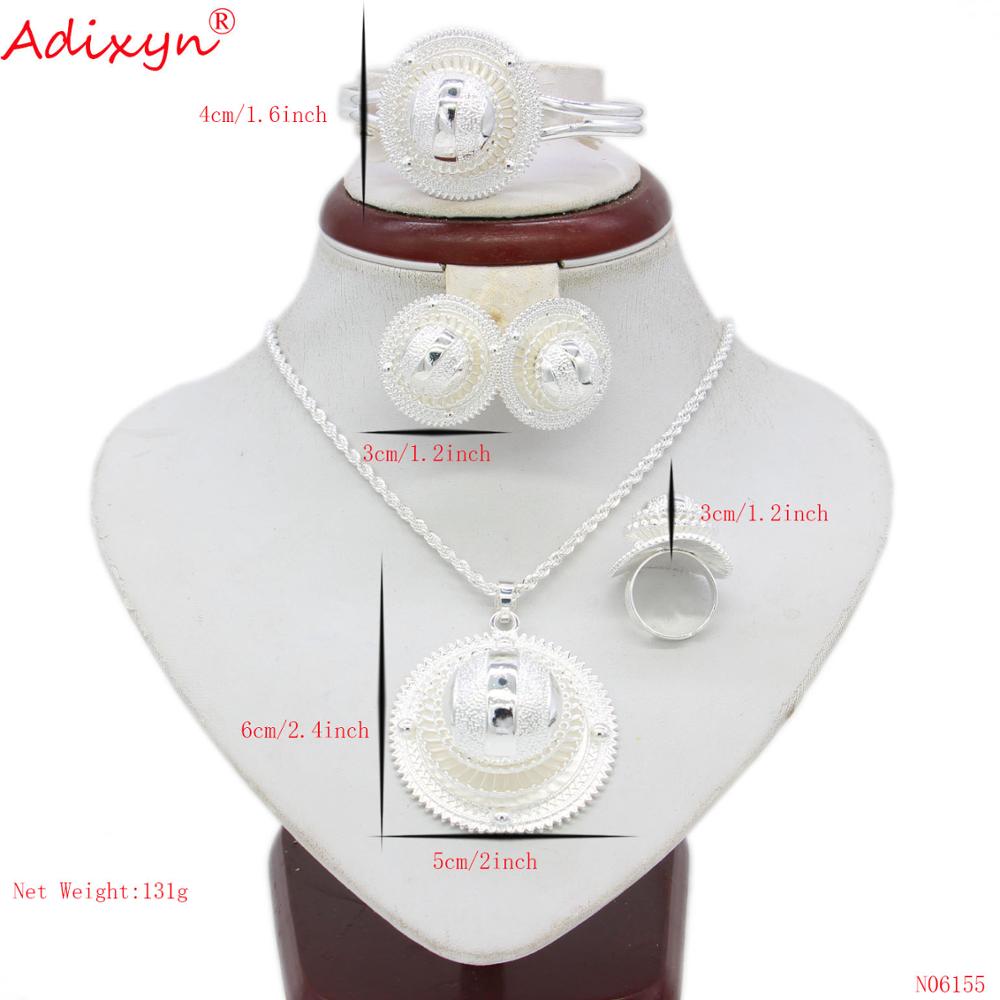 Adixyn Silver Ethiopian Necklace/Pendant/Earrings/Ring/Bangle Jewelry sets Silver Color Habesha African Wedding N06155