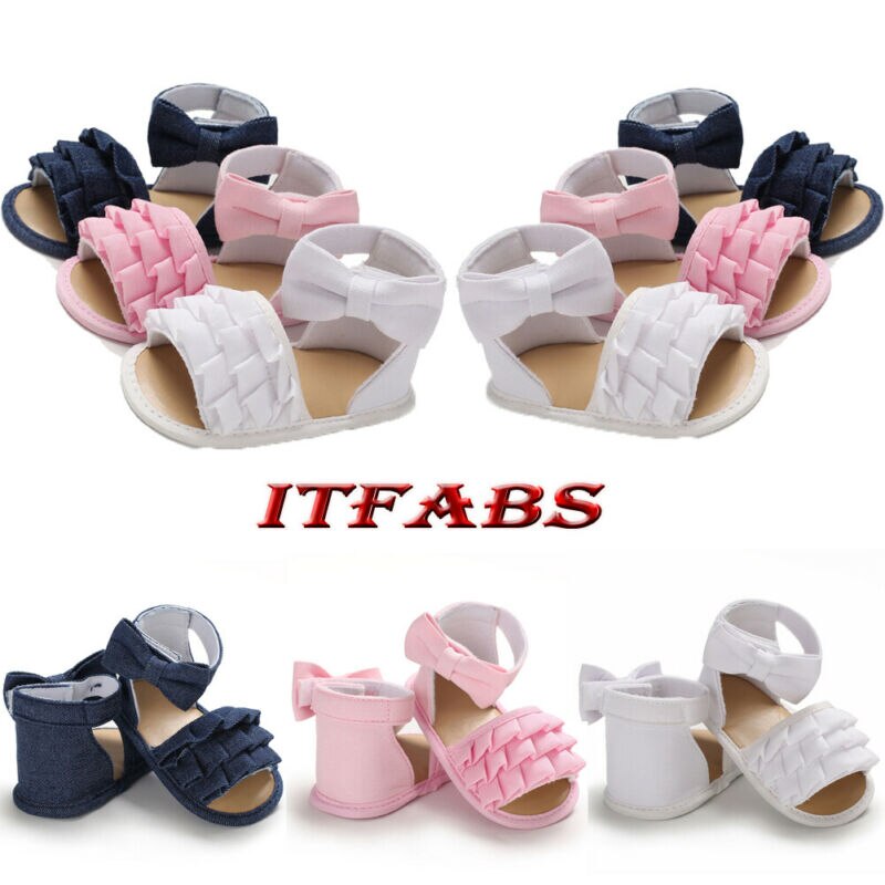 Chaussures d'été pour bébés filles 0-18M | Sandales pour bébés garçons filles, chaussures à berceau souple, mignonnes avec nœud papillon couleur bonbon, sandales à volants