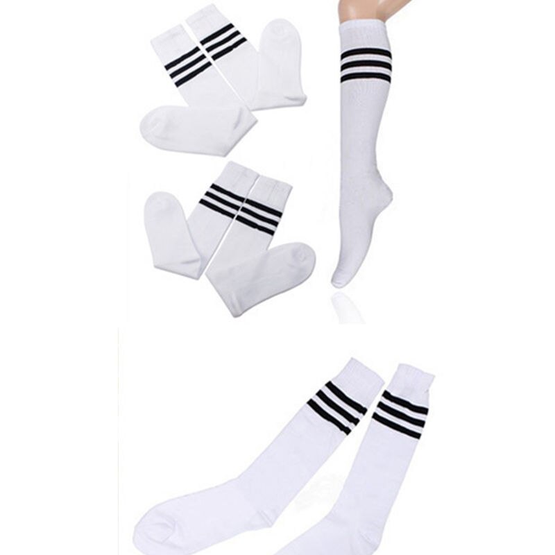 Chaussettes hautes au dessus du genou pour filles et femmes, longues et rayées, Sexy, pom-pom girl,: Black White