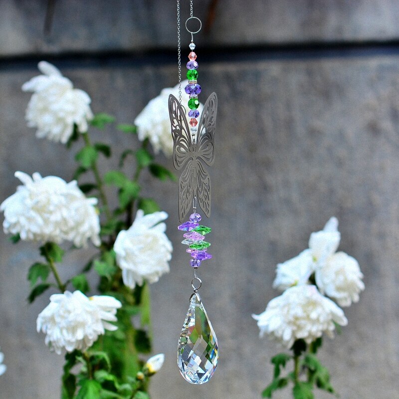 KAINAI-atrapasol colgante de cristal para jardín, prismas de cristal, adorno de arcoíris, joya de mariposa, ventana, decoración de jardín, fengshui,
