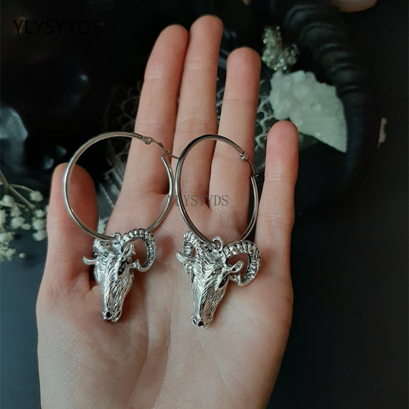 Baphomet Waga Koza Kolczyki Gotycka Czarownica Szatan Okultystyczna Biżuteria Alternatywna Szatańska Baran Czaszka Moda Średniowieczny Prezent dla Kobiet