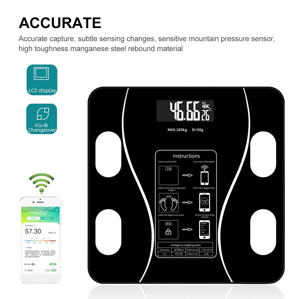 Fitness casa móvil de grasa corporal inteligente báscula peso Bluetooth pantalla LCD Digital con App Analizador de composición baño precisa
