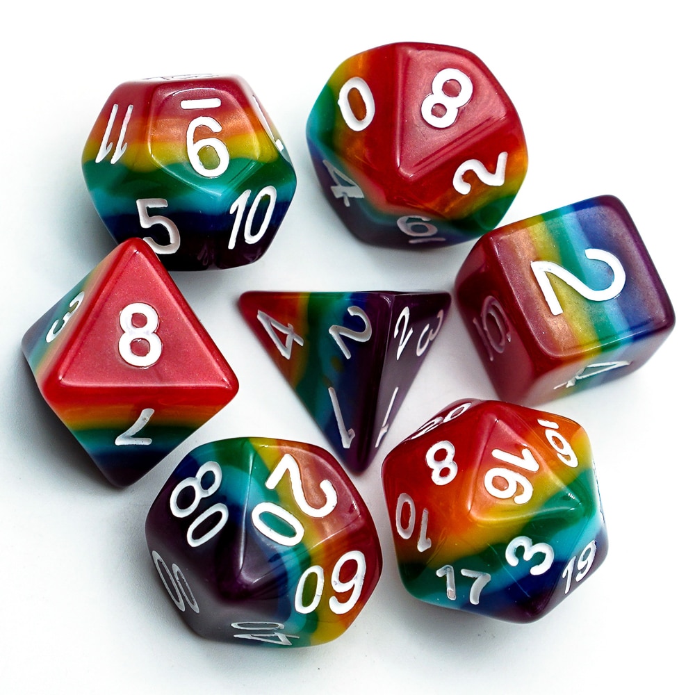 7 st/set rainbow dnd tärningar d & d tärningar  d4 d6 d8 d10 d% d12 d20 polyhedrala spel tärningssats för bordsspel mtg rpg