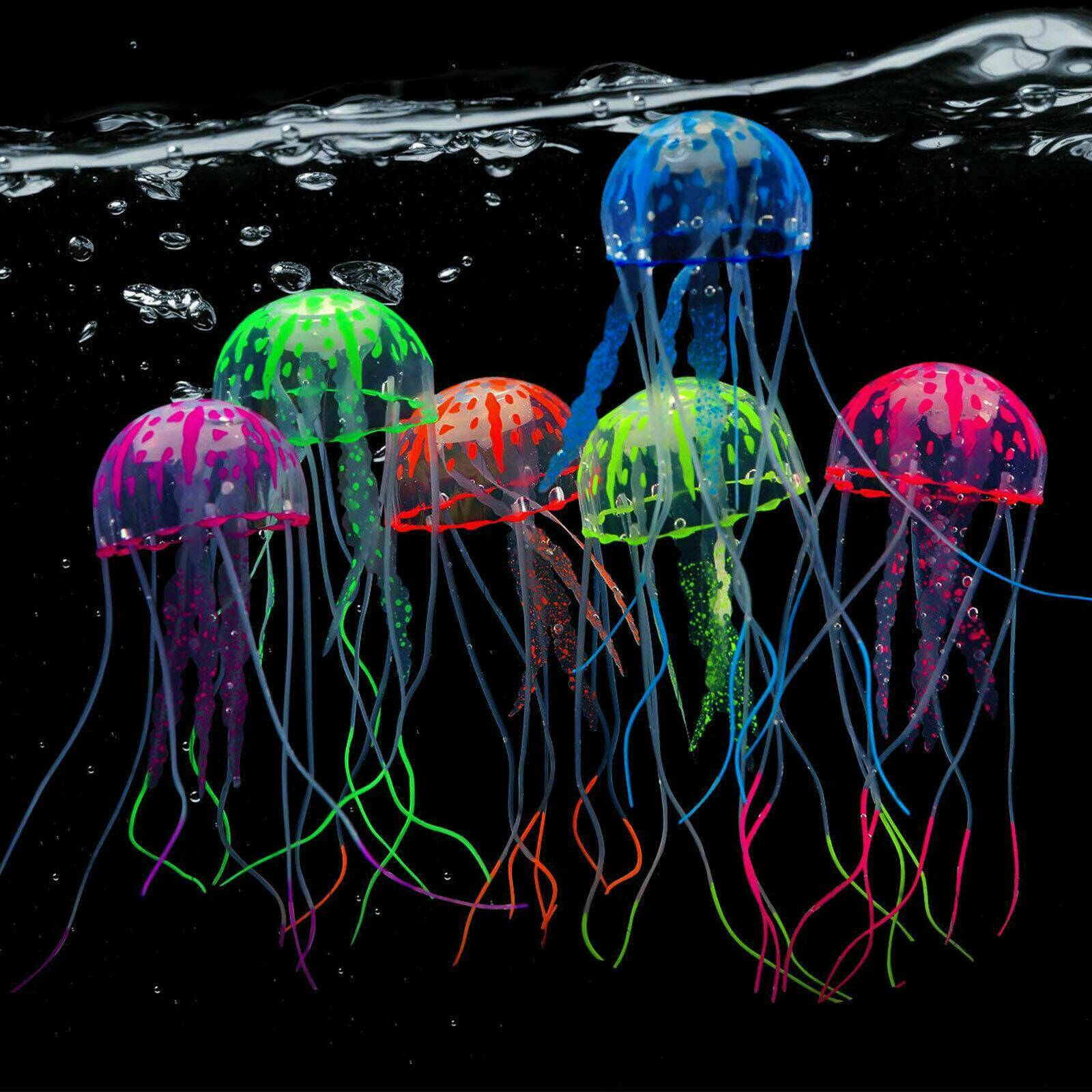 Colorido efecto brillante Artificial silicona vívida medusas pecera acuario decoración submarino ornamento decoración mascota acuática