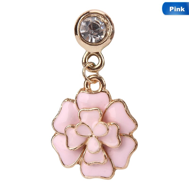 Auriculares a prueba de polvo de 3,5mm para iPhone, auriculares con flores de diamantes de imitación, enchufe antipolvo, accesorios para todos los teléfonos móviles: pink