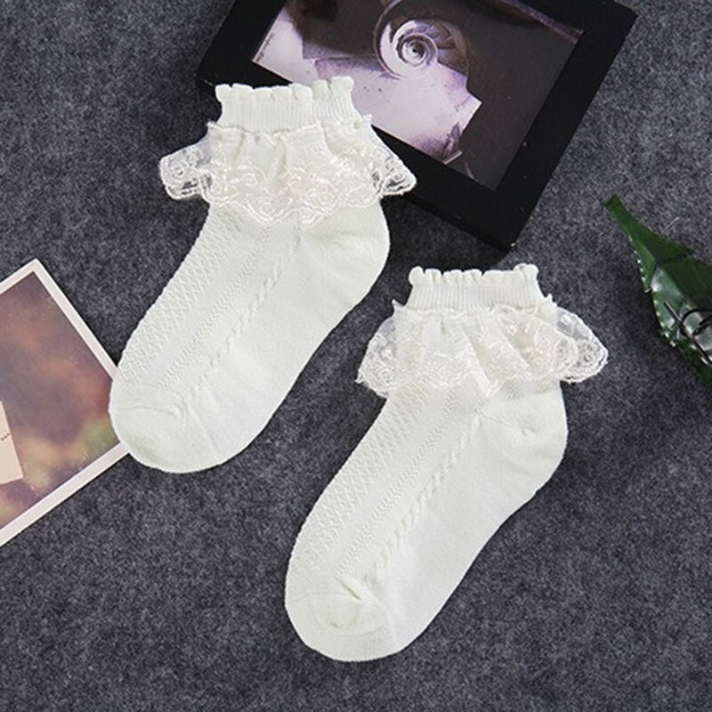 Thin Summer Baby Socks White Cotton Lace Ruffle Princess Mesh Baby Girl Socks Kids Children Breathable Ankle Short Socks: yellow