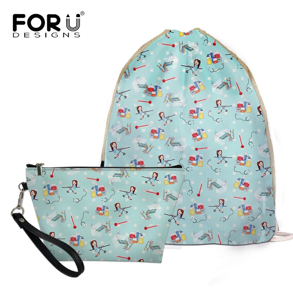 FORUDESIGNS Women’s Drawstring Bag Sets Nurse Girls Woman Foldable School Girls Cloth Backpack Small Shoes Pack: BLG3650Z3Z8