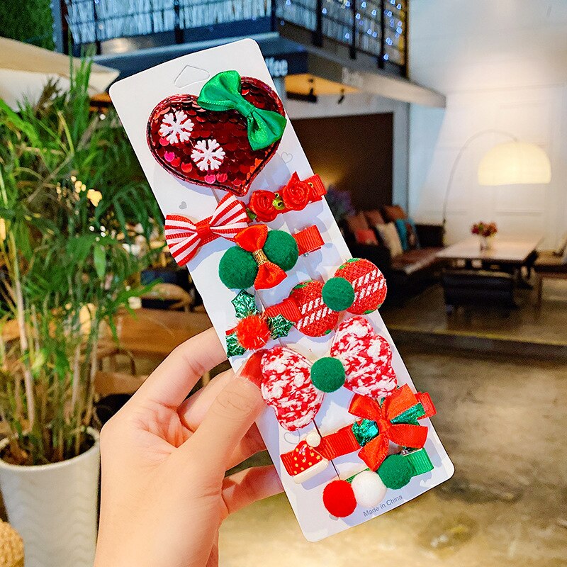 10/pces/conjunto dos desenhos animados presentes de natal conjunto menina grampos de cabelo barrettes ornamento de cabelo bandana crianças grampos de cabelo de natal