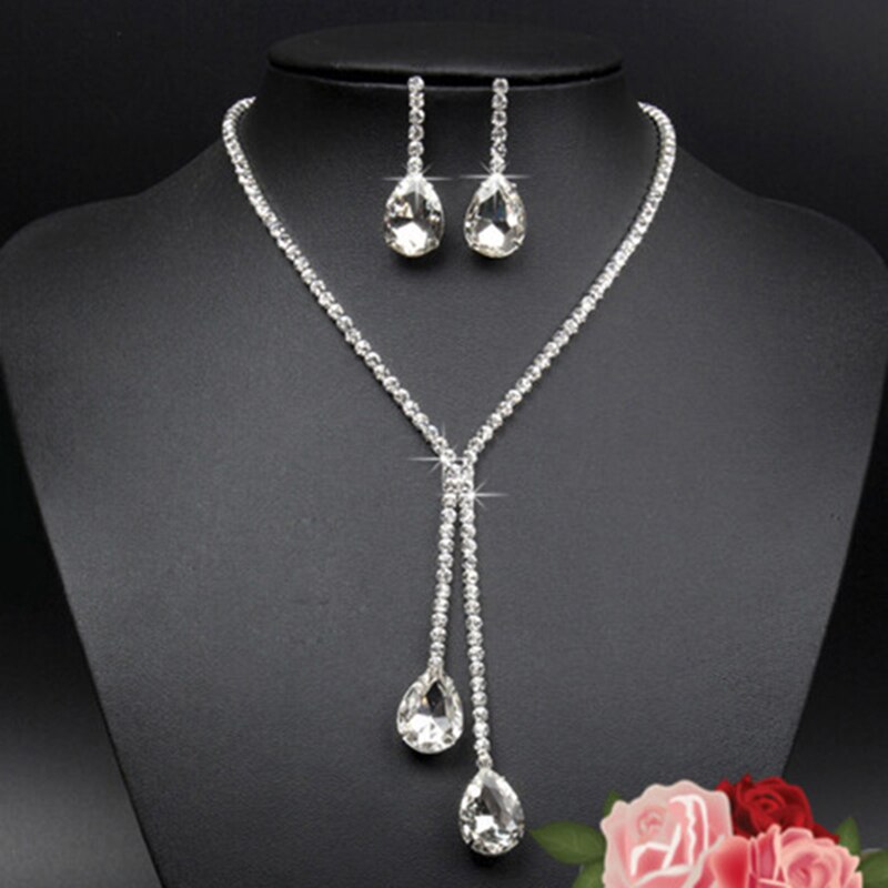 Mode Vrouwen Ketting Oorbellen Set Lichtmetalen Strass Bruiloft Bridal Lady Dangle Earring Kettingen Sieraden Accessoires: 04