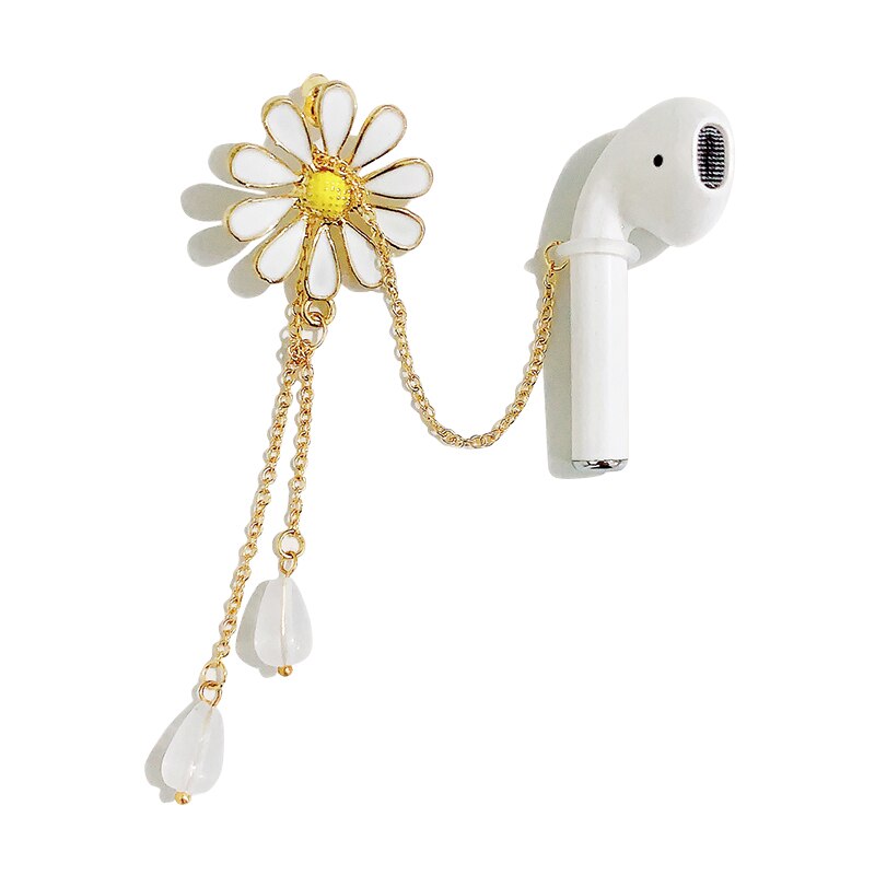 Pendientes de cuerda antipérdida con orejas de girasol para niñas, auriculares inalámbricos con Bluetooth, de Metal,