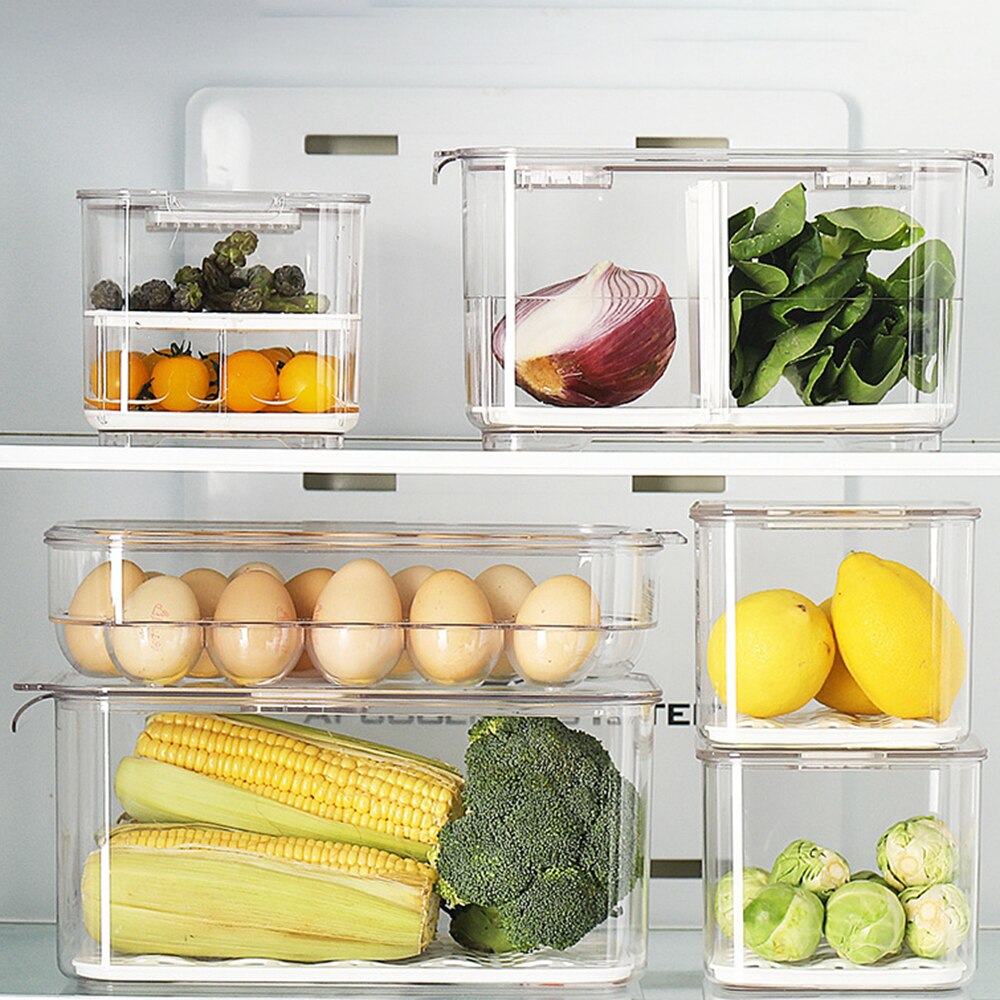 Big Size Food Storage Containers with Lids Kitchen Refrigerator Storage Seal Tank Transparent Plastic Separate Fruit Fresh Box