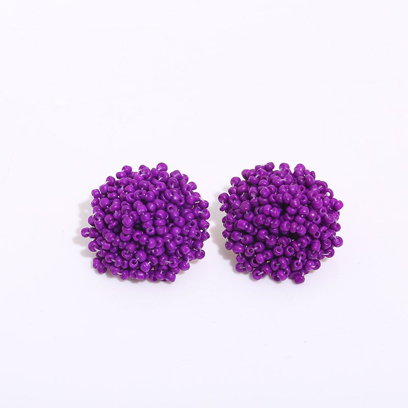 Handmade Seed BEAD DOME EARRING for Women Girl Neon Color Medicine Wheel Ball Earrings Beadwork Dome Studs - 21 unique colors: PURPLE