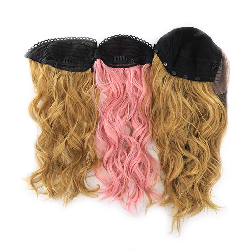 Split Color 2 Part Splice Wig Ombre Brown and Pink Trendy Lace Front Wigs Long Natural Wave Hair X-TRESS Heat Resistant Fibre