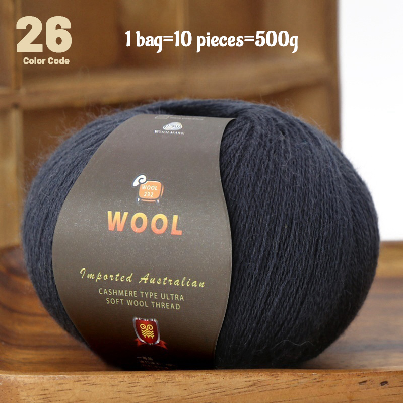 En stor pakke med  of 500g stk. kashmirgarn af fint uld, der bruges til håndlavet gør-det-selv-strikkegarn, til fremstilling af varme herre- og dametrøjer, tørklæder, huer, knæbeskyttere, handsker, bukser, tæpper, hobbyartikler og andre garnnøgler. , 1 poser = 10 stk. = 500g