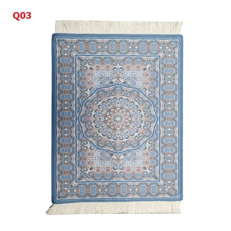 Persian Mini Woven Rug Mat Mousepad Retro Style Carpet Pattern Cup Laptop PC Mouse Pad with Fring Home Office Table Decor Craft