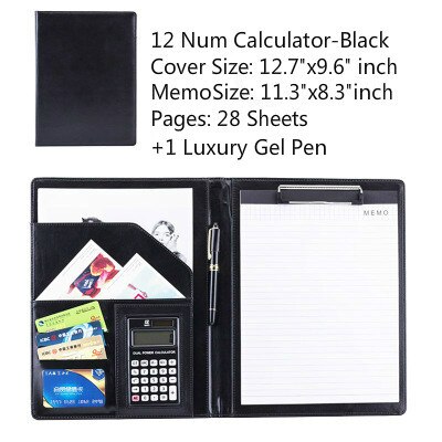 Étui de rangement A4 en cuir PU Business Padfolio, classeur Vintage Business Manager, dossier de bureau avec calculatrice: D Deluxe Folder